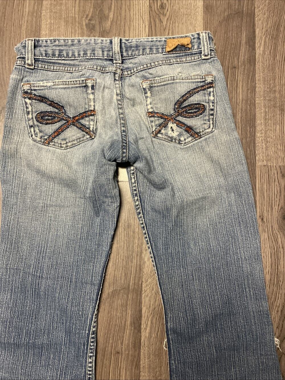 BKE Star Stretch Flare Jeans Womens Size 26x31.5 Low Rise Distressed Ripped Y2K